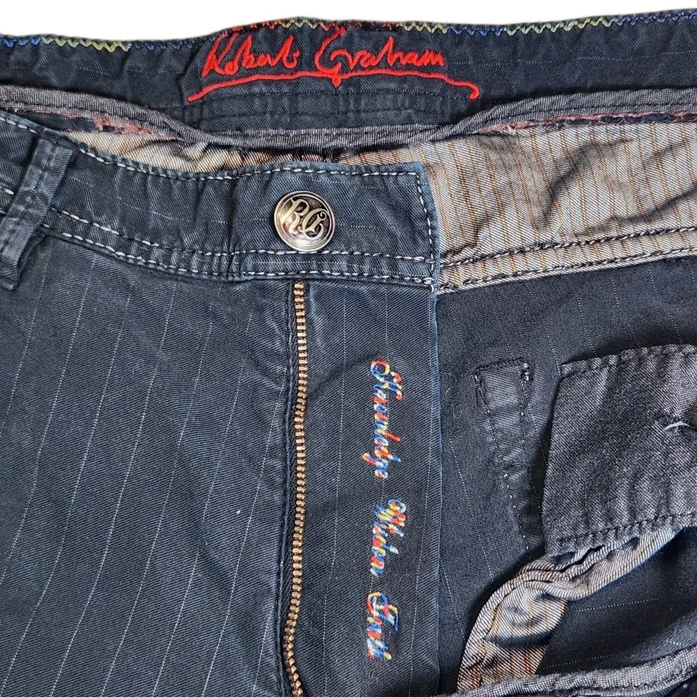 Robert Graham Jeans Mens 34x34 Black Pinstripe Straight Leg Designer Denim 34x33